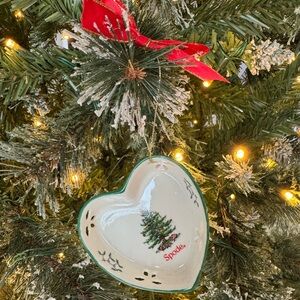 Spode Heart Ornament with Christmas Tree Design - Red and Green